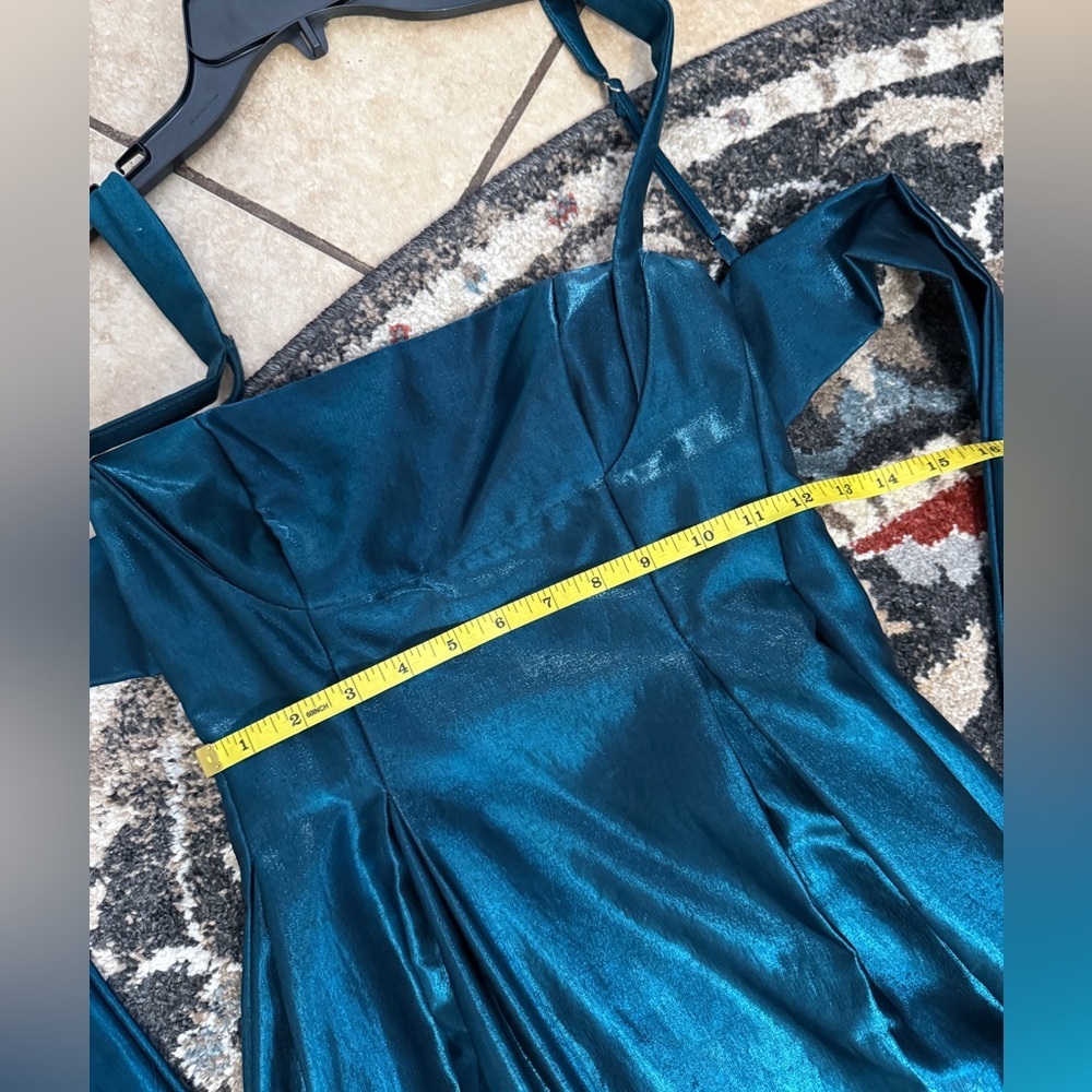 Lulus Aura Shiny Dark Teal Taffeta Maxi Dress With Pockets size medium - Picture 15 of 15